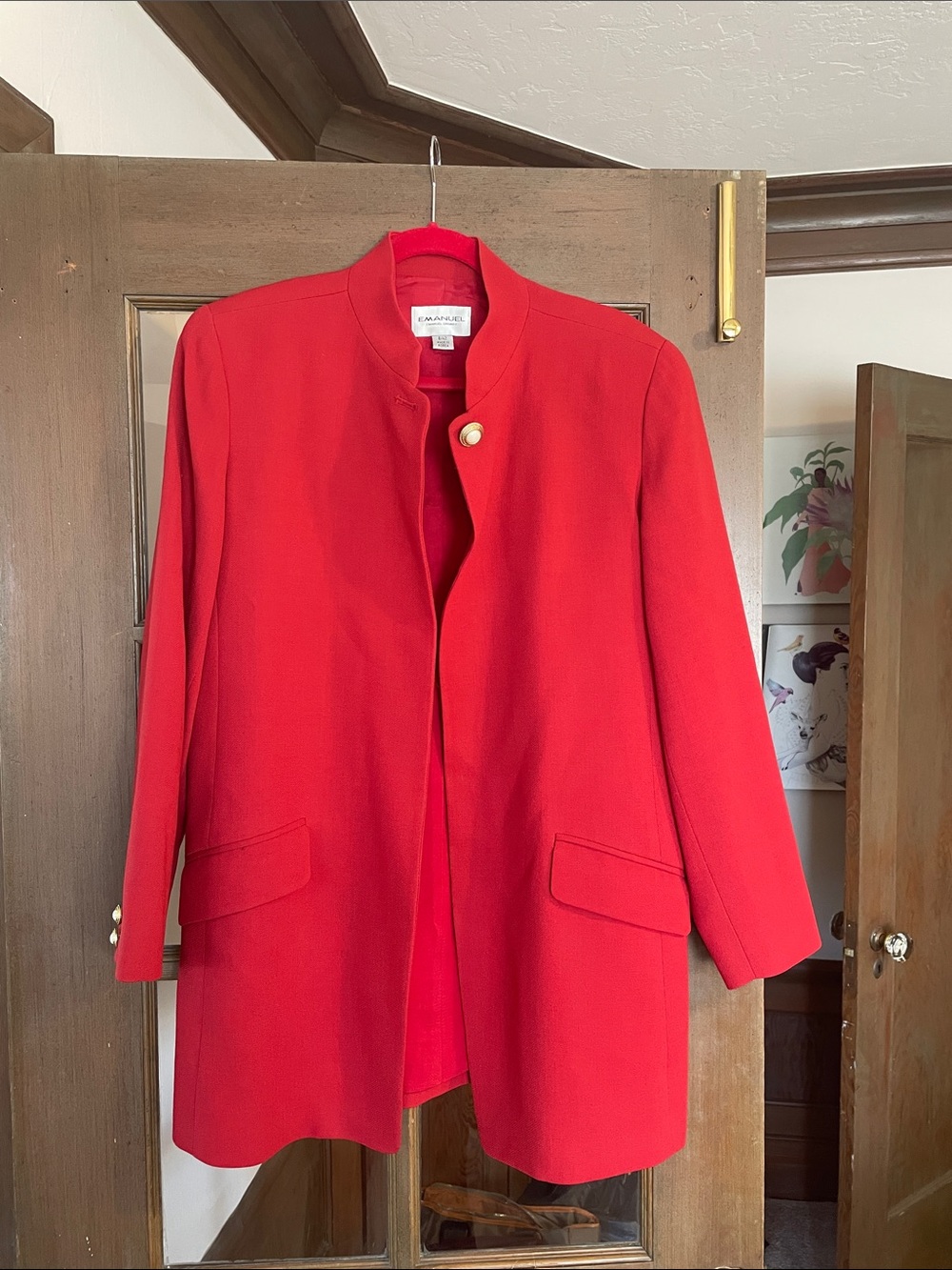 Emanuel Ungaro Vibrant Red Collarless Single-Button Blazer 8/42 (8-12)